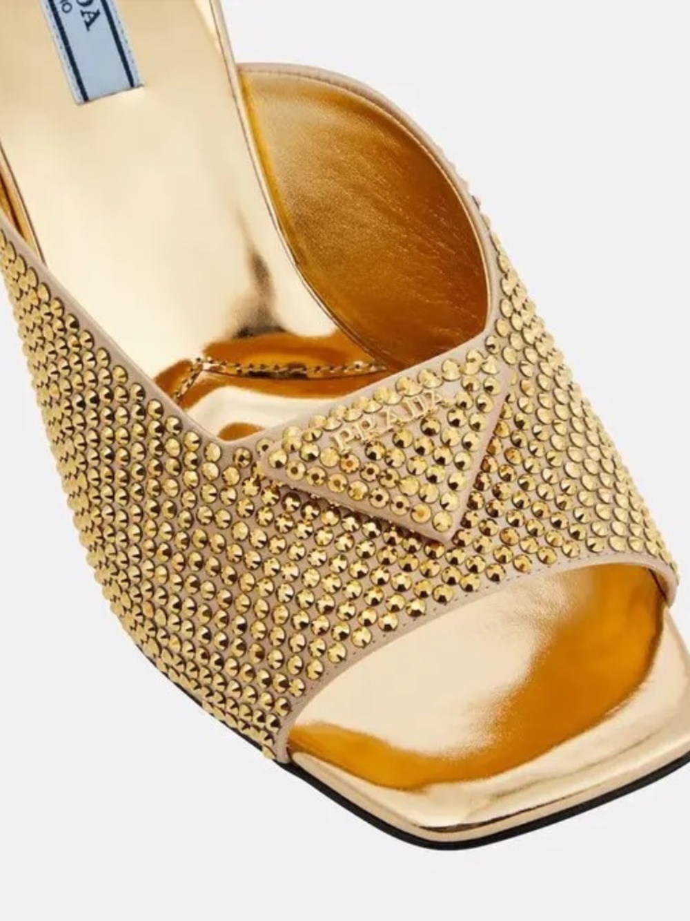 Prada Triangle Logo Gold Embellished Heels Shoes size 37.5 - Picture 2 of 6